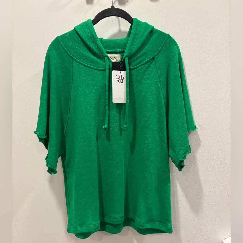 NEW CHASER Short Flutter Sleeve Sweatshirt w/Hood, Size M, Never Worn, Tags On